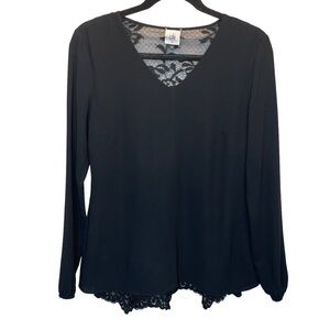Cabi The Tempest Blouse Black Long Sleeve Lace Back & Hem Style 3331 XS